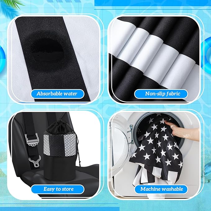 Hahafelt 2 Pack Car Seat Towel Covers with Storage Bag, 63 x 32 Inch Universal Non Slip Waterproof Sweat Protector for Car Truck, Gym Swimming Running, Machine Washable (Black White American Flag)