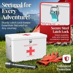 Flexzion First Aid Box Organizer Empty with Lock - 13" White Vintage First Aid Kit Tin Metal Medical Box - First Aid Storage Bin Container with Dividers, Removable Tray and Red Cross Logo