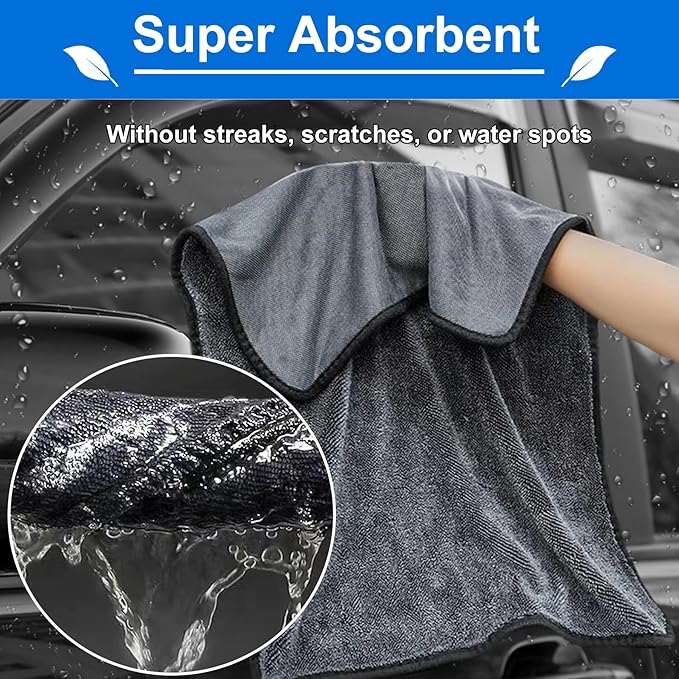 CICMOD Car Drying Towels 35"x24" Large Microfiber Towels for Car Detailing Gray - 4 Pack