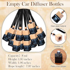 DaisyInner 200 Sets Car Diffuser Bottles Empty Bulk Hanging Car Air Freshener Diffuser Bottles Bulk Glass Perfume Holder with Instruction Cards for Essential Oil Fragrance Pendant(Square,Black)