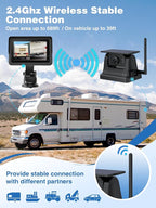 Magnetic Solar Wireless Backup Camera with 28hrs Rechargeable Battery, IR Night Vision & IP69, Suitable for Trucks, RV, Small Trailer & Pickup, 5'' HD 1080P Video Monitor, Reserve Guideline