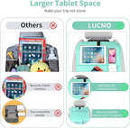 LUCMO Car Backseat Organizer with Tablet Holder,6 Storage Pockets Car Storage Organizer with Foldable Food Tray,Seat Protectors Kick Mats Travel Accessories-Light Blue
