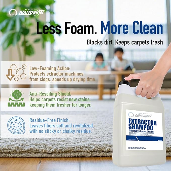 Nanoskin EXTRACTOR SHAMPOO Low Foaming Carpet Cleaner 1 Gallon - Machine Use Upholstery Cleaner, Stain Remover & Odor Eliminator on Rug Car Upholstery Carpets | For Automotive, Home, Office & More