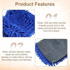 HARFINGTON Chenille Microfiber Car Wash Mitts 9.8" x 7.9" Scratch Free Wash Gloves Absorbent Double Sided Plush Cleaning Drying Mitts for Car Washing Home Clean, Blue