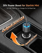 Starlink Mini Car Power Adapter, 12V-24V to 30V DC Step Up Converter, 60W Stable Output, Supports 200FT DC Cable Run, Aluminum Alloy Car Charger for RV Camping Truck Boat