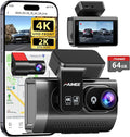 Dash Cam Front and Rear, 4K+2K Recording Dash Camera for Cars, Night Vision with WDR, 170° Wide Angle, 5.8G/2.4G Dual Wi-Fi, 64GB Card, Built-in GPS, G-Sensor Emergency Lock, 24H Parking Monitor