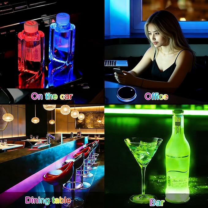 Sports LED Cup Holder Lights for Car,2Pcs LED Light Up Cup Holder Coasters with USB Charging 7 Colors 3 Modes,Waterproof Interior Atmosphere Lamp,Car Decor Accessories Sports Gifts for Women Men