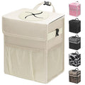 Capolo Car Trash Can with Lid, Leakproof Car Trash Bag Hanging Waterproof Automotive Garbage Can with Storage Pockets Mini Vehicle Trash Bin for Back/Front Seat(Beige,2.5 Gallon)