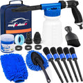 AUTODECO Car Wash Detailing Kit Cleaning Kits with Foam Gun Sprayer, Car Wash Brush and Large Wash Mitt Duster for Car Interior and Exterior Cleaning (Blue)