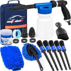 AUTODECO Car Wash Detailing Kit Cleaning Kits with Foam Gun Sprayer, Car Wash Brush and Large Wash Mitt Duster for Car Interior and Exterior Cleaning (Blue)