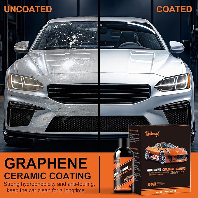 Graphene Ceramic Coating (50ml) - 20H Professional Top Coat Kit. Heavy Duty Paint Sealant, Hydrophobic & High Gloss Shine, 10+ Yrs Long-Lasting Protection. Apply After Car Wash & Paint Correction.
