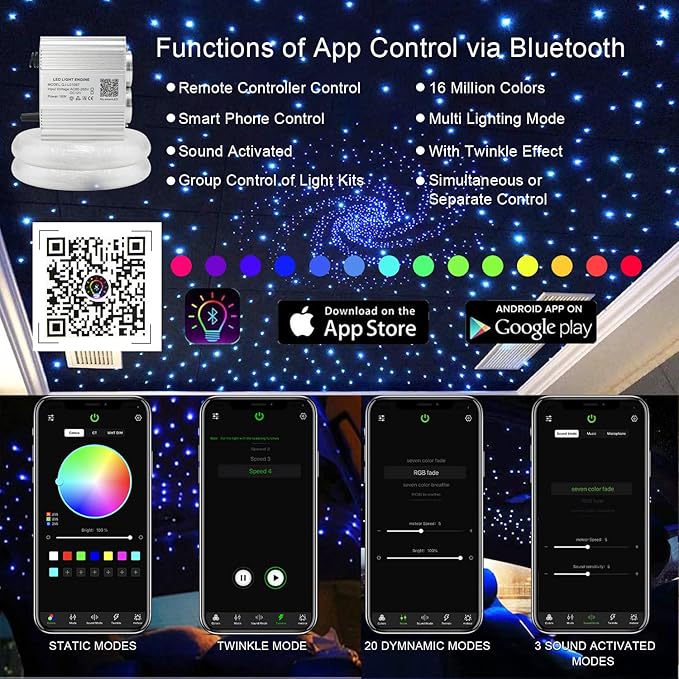 AKEPO Upgraded Car Home APP Twinkle Fiber Optic Lights Kit, Dual Head 16W 900 Strands of 0.03in/0.75mm 9.8ft/3m Optical Fiber Cable Music Activated Starlight Headliner Kits with Remote
