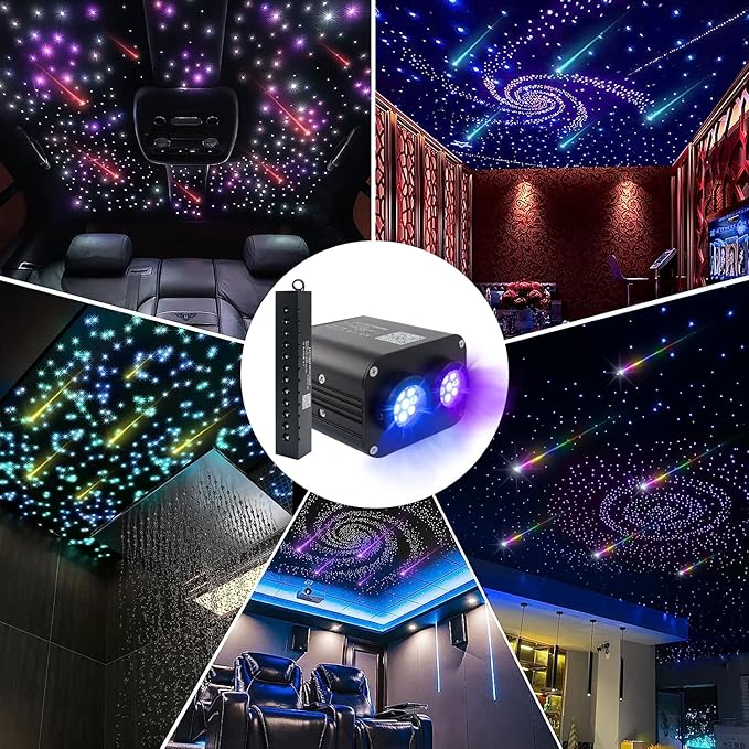 AMKI Dual Color 20W Twinkle Starlight Headliner Kit 1300pcs*0.03in 13.1ft Cables+ RGB Meteor Shooting Star Fiber Optic Light Sound Activated APP/Remote Control for Car Roof Home Ceiling