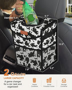 Pritent Car Trash Can with Lid, Cute Leakproof Car Trash Garbage Bag Hanging Vehicle Trash Bin Small Portable Automotive Garbage Cans Organizer for Back/Front Seat/Console(Trapezoid,Cow Print)