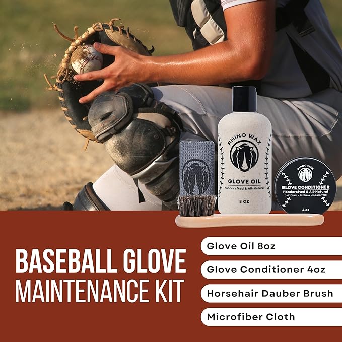 Rhino Wax - Baseball Glove Conditioner Kits - Clean, Condition, and Maintain Your Baseball Glove with one of Our 3 Maintenance Kits - Protect Your Mitts - Proudly Made in USA (Not China)