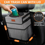 Vankor 3 Gallons Car Trash Can with Lid, Car Trash Bag Bin Hanging Waterproof Automotive Garbage Cans Leak Proof Vehicle Trash Can Stripe