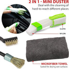 TAKAVU Complete Car Detailing Brush Kit (10 Piece) - Boar Hair Detail, Wire & Vent Brushes with Microfiber Towel for Wheels, Interior, Engine Bay Cleaning