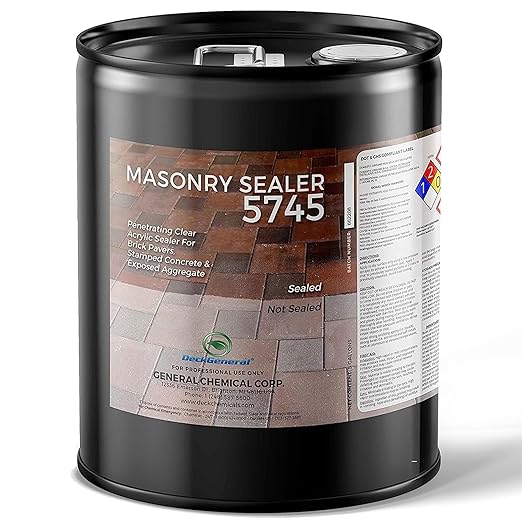 DeckGeneral High Gloss Masonry Sealer 5745 - Heavy Duty Outdoor Concrete Sealer - Multi-Purpose Acrylic-Based Waterproof Coating for Bricks, Mortar, Patio, Stairs, Walls, Pavement Etc. - 5 Gallon