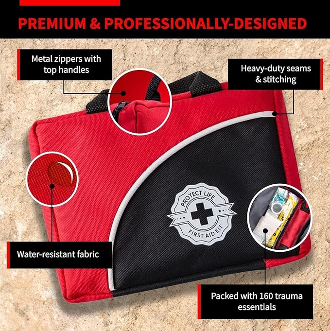 Protect Life Survival First Aid Kit for Home/Business, Camping Survival Kits | Mini Travel First Aid Kit | Camping Equipment | Small Kits for Car | Outdoor Emergency Survivals Pack - 160pcs