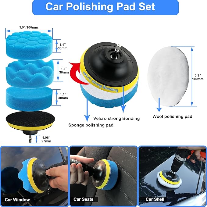 29Pcs Car Detailing Brush Set, Car Detailing Kit, Auto Detail Supplies Tools With Wheel Drill Brush Set, Car Cleaning Kit, Car Polishing Kit, Car Wash Kit for Tires, Wheels, Interior & Exterior