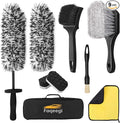 9PCS Professional Wheel Detailing Kit - Microfiber Flat Rim Brush w/Removable Cover, Boar Hair Detail Brush, Cleaning Pads, Towel & Storage Bag | Scratch-Free for All Vehicles