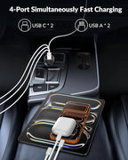 2 Pack USB C Car Charger, 90W 4-Port Cigarette Lighter USB Charger Multiport Type C Super Fast Car Phone Adapter Accessories for iPhone 17 16 15 14 13 12 Pro Max, iPad, Galaxy S26 S25 S24, Android