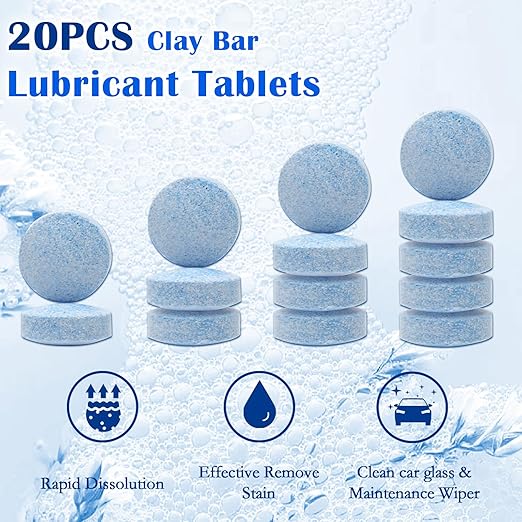 400g+100g Car Clay Wash Mud Set, 6P Magic Clay Bars Cleaner/ 20P Lubricant Tablets/Spray Bag/Gloves/Towel for Auto Detailing
