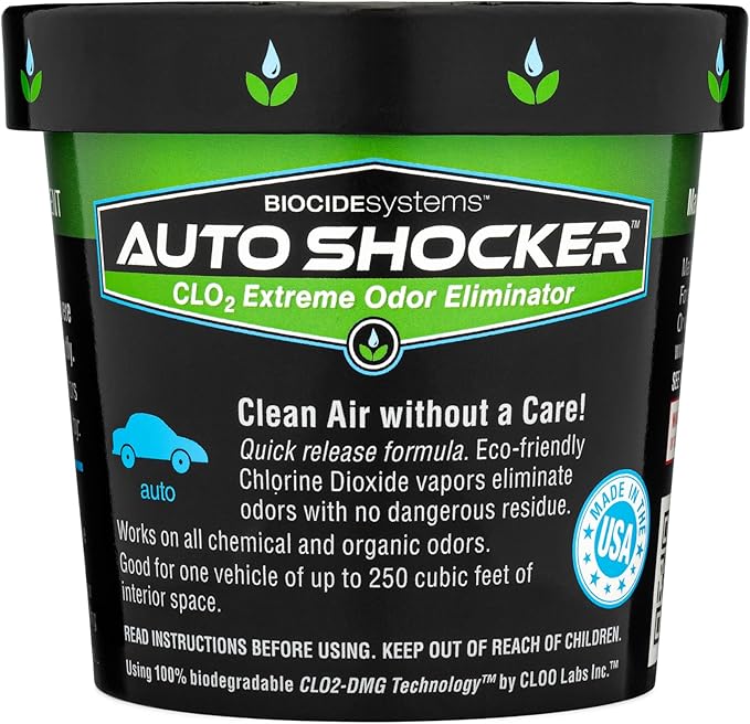 Biocide Systems Auto Shocker Strong Car Odor Eliminator, Eco-Friendly Chlorine Dioxide Odor Bomb for Vehicle Interior Up to 250 Cubic Feet