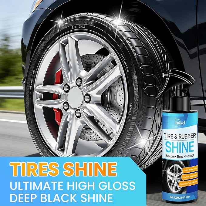 Deep Black Tire Shine Spray – Non-Greasy, No-Sling Tire Dressing Long-Lasting Hydrophobic & UV Protection Formula for Car, Truck, SUV & Motorcycle – 100ml/3.4oz