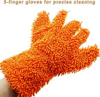 BokWin 2-Pack Car Wash Mitt Scratch Free, 5-Finger Microfiber Wash Mitts, Car Interior Exterior Cleaning Gloves, Auto Chenille Washing Sponge Kits for Cleaning Wheel Tight Spot(Orange)