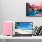 Cooluli Mini Fridge for Bedroom - Car, Office Desk & Dorm Room - Portable 4L/6 Can Electric Plug In Cooler & Warmer for Food, Drinks, Skincare Beauty & Makeup - 12v AC/DC & Exclusive USB Option, Pink