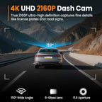 4K Dash Cam Front with Built-in WiFi, Dash Camera for Cars, 32GB Card Included, Super Night Vision Dash Camera, Loop Recording Car Camera, G-Sensor, 24H Parking Monitor, Supports Up to 256GB
