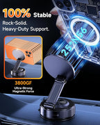 Vacuum Magnetic Car Phone Holder 360° Strongest 120LBS Ultra Suction Cup Phone Mount for MagSafe Dashboard Cell Phone Holders for Your Car/Gym/Mirror Bracket for iPhone 17 & Android, Metal Stand Rotor