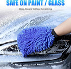 Premium Car Wash Drying Mitt, 2-in-1 Dual-Side Chenille Microfiber Gloves for Auto Detailing, Car Sponge Wrapped in Soft, Machine Washable (2Pack) (Blue)