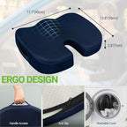 Season Guard Tailbone Pain Relief Office Chair Seat Cushion, Memory Foam Gel Seat Cushion for Sciatica Pain Relief with Washable Cover, Butt Cushion for Long Sitting, Mesh, Blue