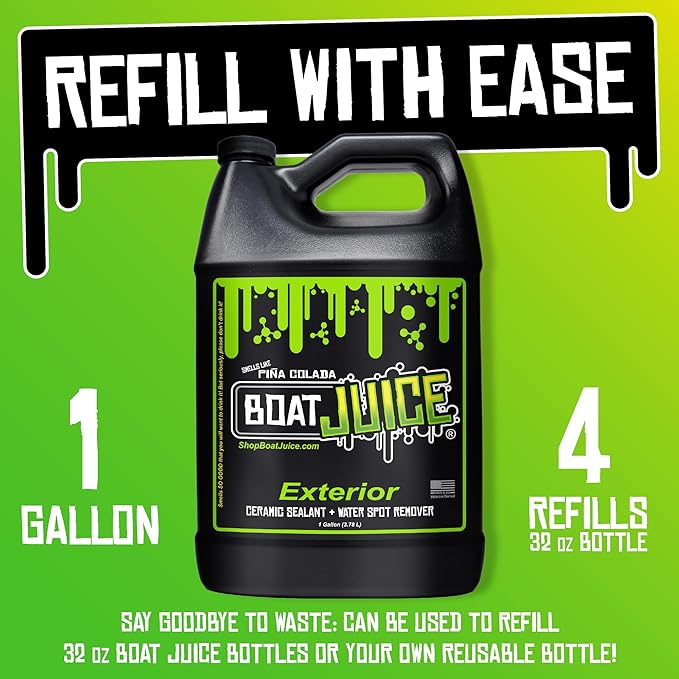 Boat Juice 2in1 Exterior Boat Cleaner & Protectant | Water Spot Remover with SiO2 Ceramic Sealant | Pina Colada Scent | Marine Detailing & Boat Cleaning Supplies, Accessories | Made in USA (1 Gallon)