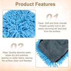 HARFINGTON 2pcs Chenille Microfiber Car Wash Mitts 9.8" x 7.9" Scratch Free Wash Gloves Absorbent Double Sided Plush Cleaning Drying Mitts for Car Washing Home Clean, Light Blue