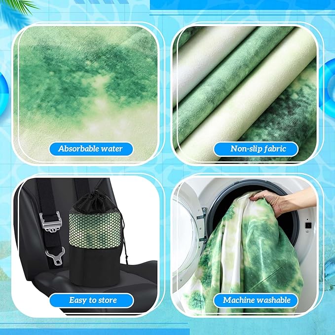 Hahafelt 2 Pack Car Seat Towel Covers with Storage Bag, 63 x 32 Inch Universal Non Slip Waterproof Sweat Protector for Car Truck, Gym Swimming Running, Machine Washable (Green Tie Dye)