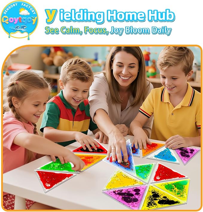 Squishy Liquid Sensory Gel Tiles 12 Packs - Triangle Liquid Sensory Toys for Sensory Play & Portable Fun, Washable Sensory Floor Tiles for Toddles 3+ Learning, Calming, Fidgeting