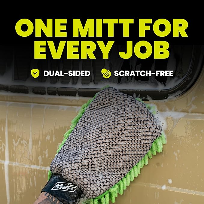 2-in-1 Wash Mitt - Microfiber Car Washing with Dual-Sided Design Mesh Bug Remover, Chenille Scratch-Free Microfiber Noodles, Boat, Glass, House or Car Wash Glove, High Water Retention