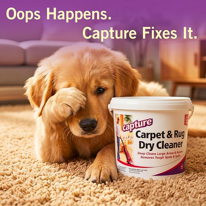 Capture Carpet & Rug Dry Cleaner w/Resealable lid - Home, Car, Dogs & Cats Pet Carpet Cleaner Solution - Strength Odor Eliminator, Stains Spot Remover, Non Liquid & No Harsh Chemical (4 Pound)