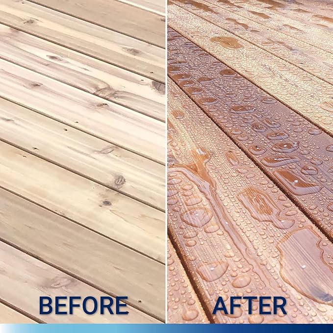 Seal-Once Nano+Poly Penetrating Wood Sealer with Polyurethane - Premium Waterproof Sealant -2 Gallon & Light Brown