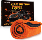 48”x24” Car Drying Towel, XXL Dual Sided Microfiber SUV Cleaning Towel 1300GSM Lint-Free & Scratch-Free Super Absorbent RV Drying Cloth Machine Washable (Black-BrightOrange)