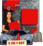 Microfiber Car Towel with Twisting Yarn,1400GSM Ultra Absorbent,16" BY16, Scratch-Free, Machine Washable, Bonus 30x30cm Towel Durable for Him/Her (Red/Gray)