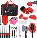 Nilight 27PCS Car Detailing Kit Auto Cleaning Tools Wash Set with Storage Carry Bag Home Use for Interior Exterior Deep Clean Polish Car Care Windshield Dashboard Seat Air Vents Wheels Tires, Red