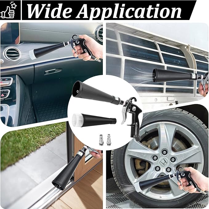 Car Cleaning Gun, Interior Detailing Dryer Air Blow Gun with 2 Nozzles, High Pressure Blower for Fast Dirt & Dust Removal, Works with Air Compressor