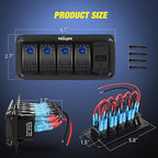 Nilight 4 Gang Rocker Switch Panel Blue Backlit with PD Type C and USB Charger Voltmeter Waterproof 12V 24V DC Switches with Night Glow Stickers for Car Trucks Boats RVs