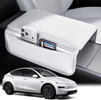 Wigoo Center Console Lid Cover for Tesla Model Y Juniper 2025-2026 & Model 3 Highland 2024-2026 (Standard, Premium & Performance), [Soft Support] Nappa Leather Armrest Protector Cover, White