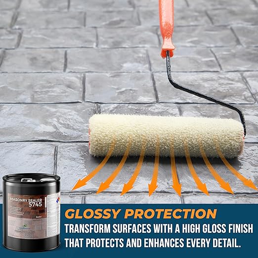 DeckGeneral High Gloss Masonry Sealer 5745 - Heavy Duty Outdoor Concrete Sealer - Multi-Purpose Acrylic-Based Waterproof Coating for Bricks, Mortar, Patio, Stairs, Walls, Pavement Etc. - 5 Gallon