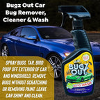Bugz Out Car Bug Cleaner, Remover & Wash - Spray Bugs, Tar, Bird Poop Off Exterior of Car & Windshield. Remove Black Streaks Without Scratching or Removing Paint. 24 oz bottle w/ Microfiber Cloth